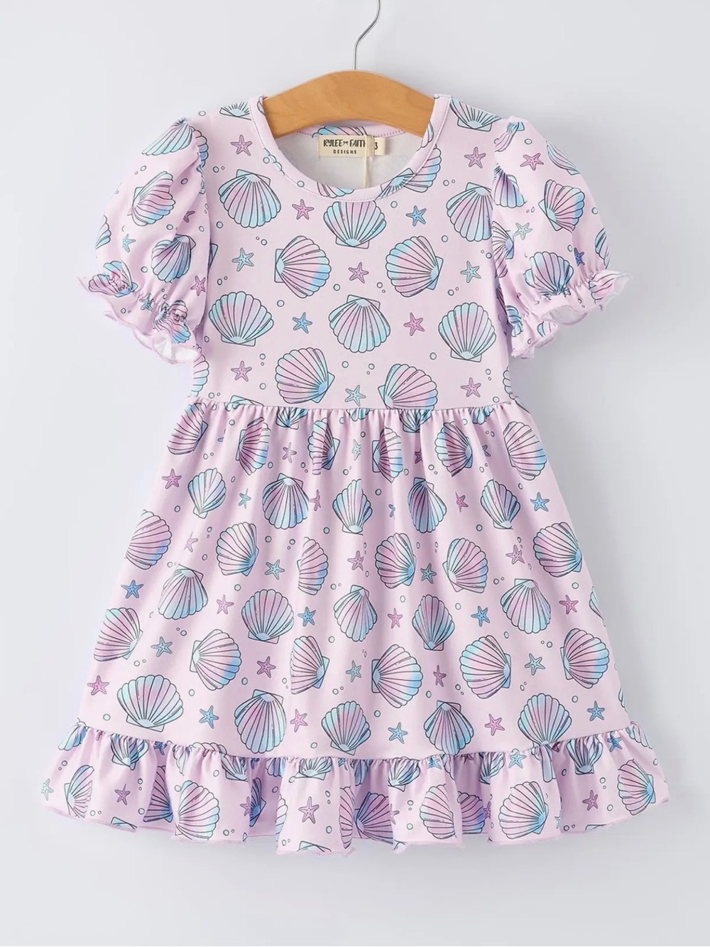 Rylee Faith Seashell Print Girl Ruffle Dress